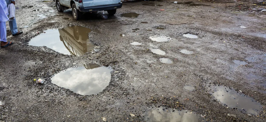 Potholes on road